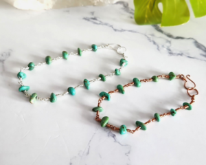 Turquoise Gemstone Bracelet in Copper or Sterling Silver